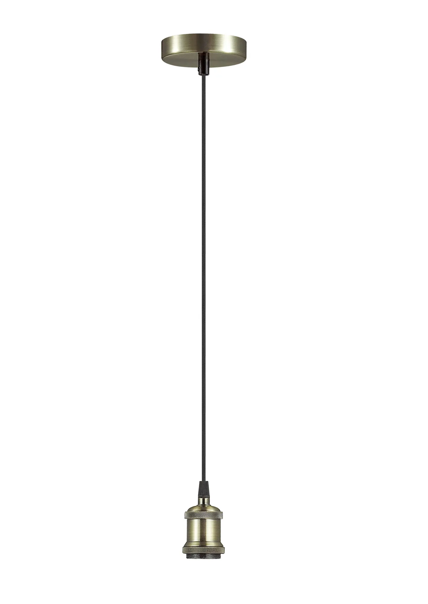 Dreifa 1.5m Single Pendant, 1 x E27, Antique Brass/Antique Base and Black Braided Cable (Maximum Load 1.5kg) D0177  Deco Dreifa Pendant